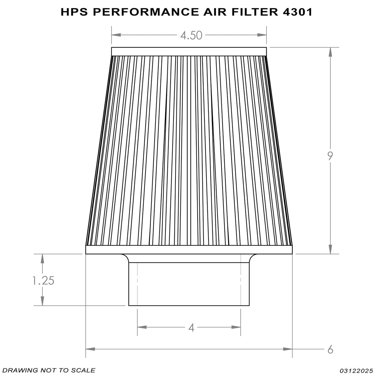 HPS Performance 4" Air Filter, 10.75" Length, 6" Base, 4.5" Top, HPS-4301