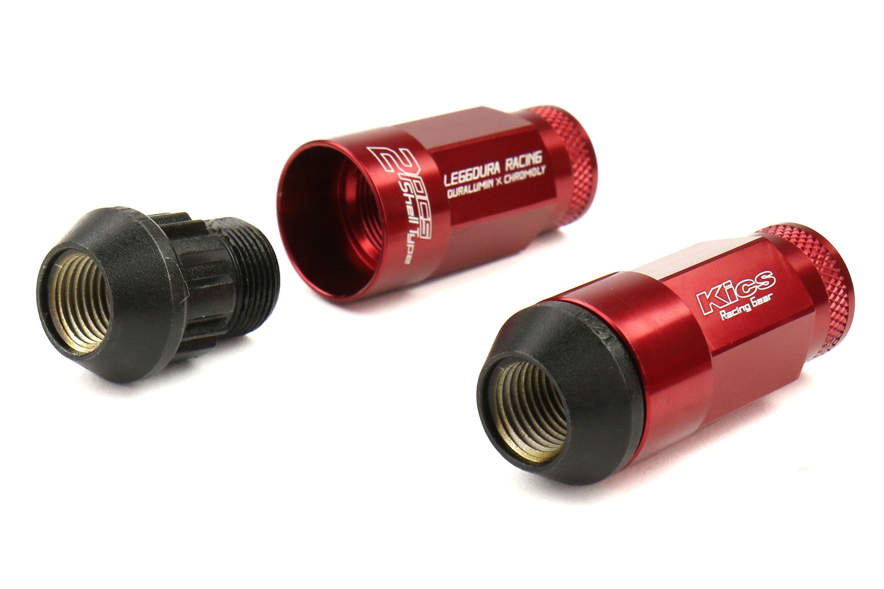 Project Kics Leggdura Racing Shell Type Lug Nut Set 53mm Open-End Look 12X1.25 Red - Universal
