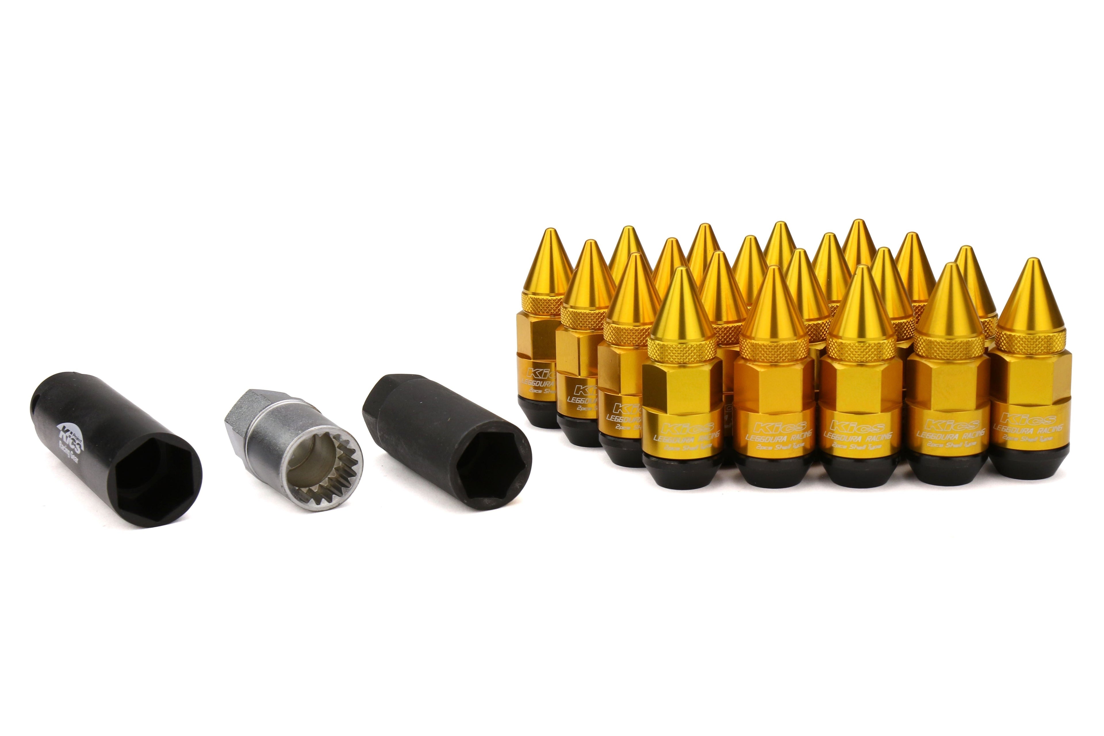 Project Kics Leggdura Racing Dangan Shell Type Lug Nut and Lock Set M12X1.25 Gold - Universal