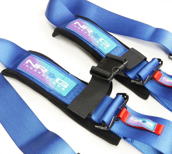 NRG Innovations SFI 16.1 5pt 3 inch Seat Belt Harness with pads / Latch Link - Blue 12/22