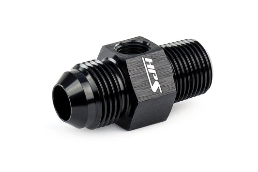 HPS Performance AN Male to NPT Male Adapter with 1/8" NPT Female Port, Aluminum, Black