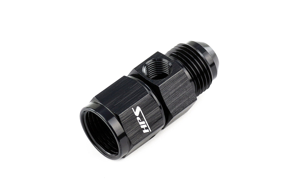 HPS Performance AN Male to Female Fuel Pressure Gauge Adapter with 1/8" NPT Female Port, Aluminum, Black