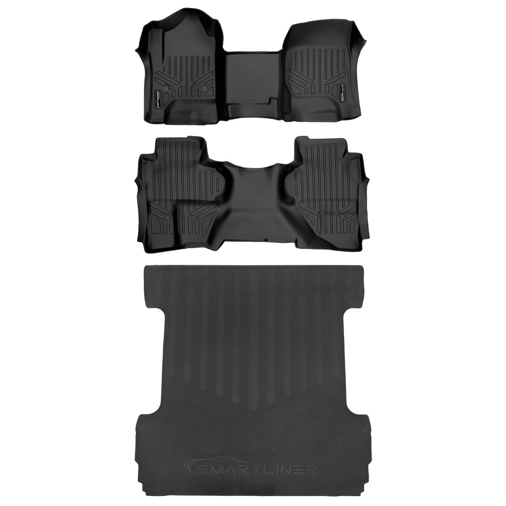 SMARTLINER Floor Liners for 2019 Silverado 1500 LD/ GMC Sierra 1500 LD Double Cab (Over the Hump Coverage)