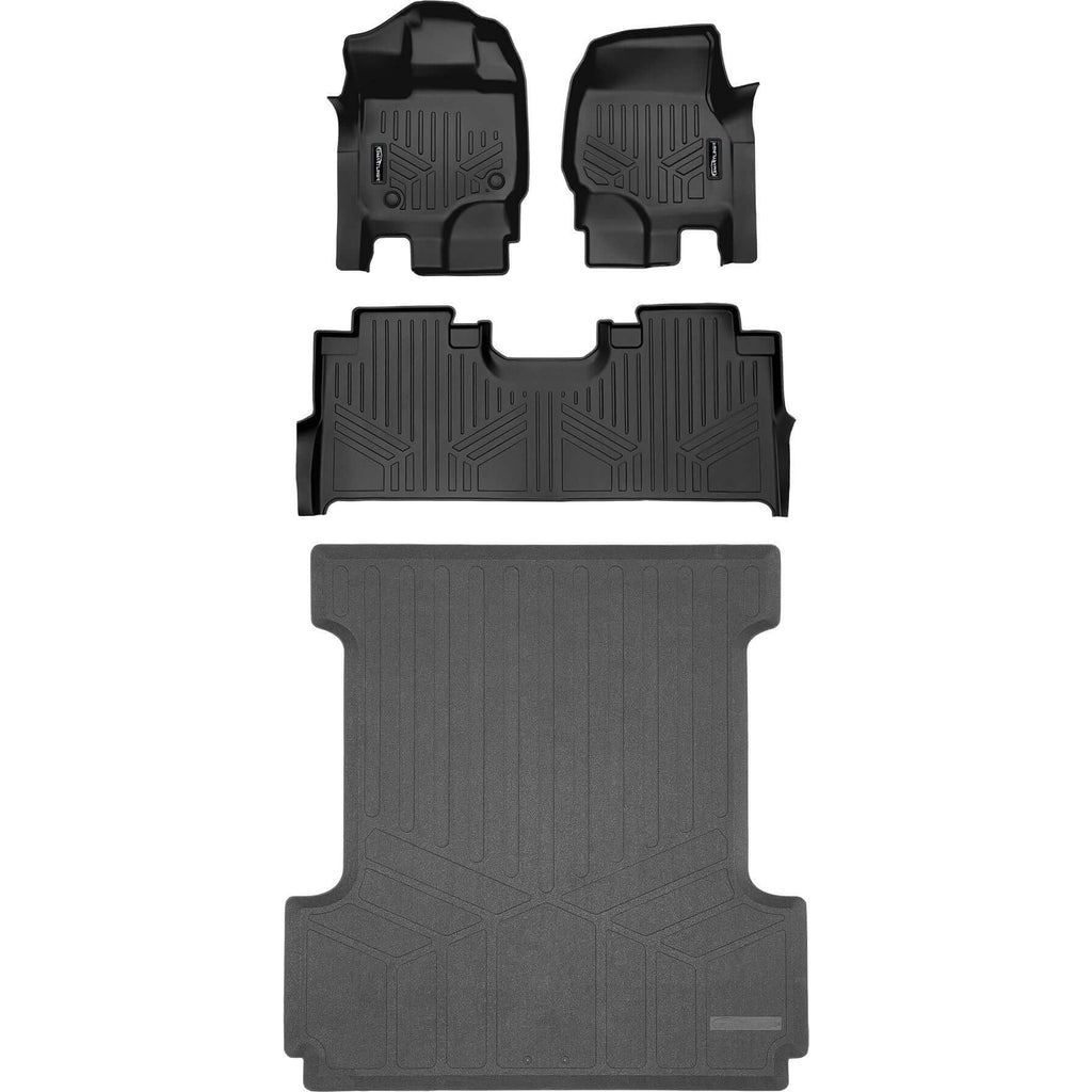 SmartCoverageTM Floor Liners For 2022-2026 Ford F-150 Lightning (1st Row Bucket) & OEM 2nd Row Under Seat Storage