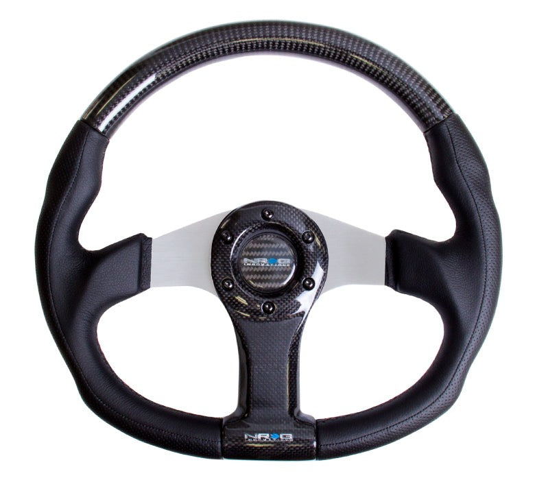 NRG 350mm Carbon Fiber Steering wheel Silver Oval Shape - Universal