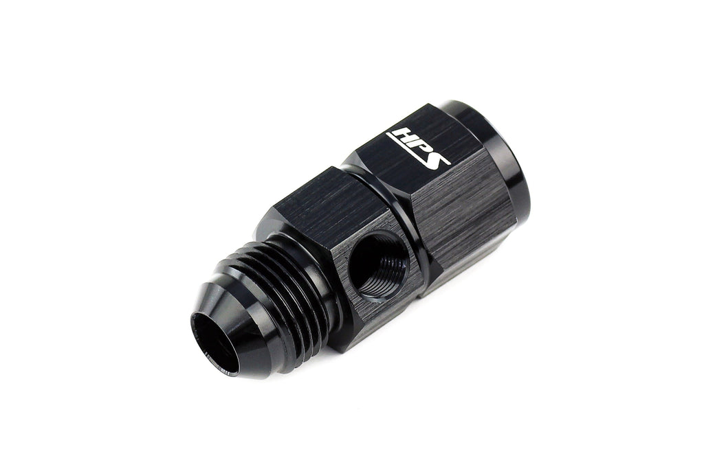 HPS Performance AN Male to Female Fuel Pressure Gauge Adapter with 1/8" NPT Female Port, Aluminum, Black