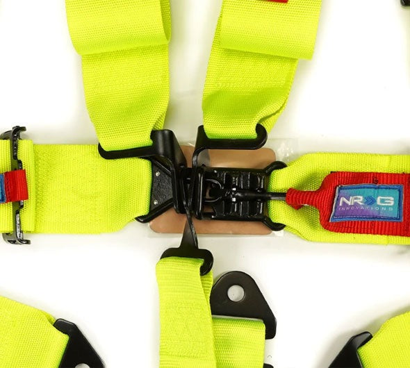 NRG Innovations SFI 16.1 5pt 3 inch Seat Belt Harness with pads / Latch Link - Neon Green 12/22