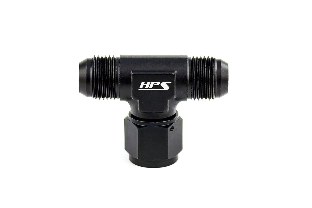 HPS Performance AN Male Tee with AN Female Swivel on Side Fitting Adapter, Aluminum, Black