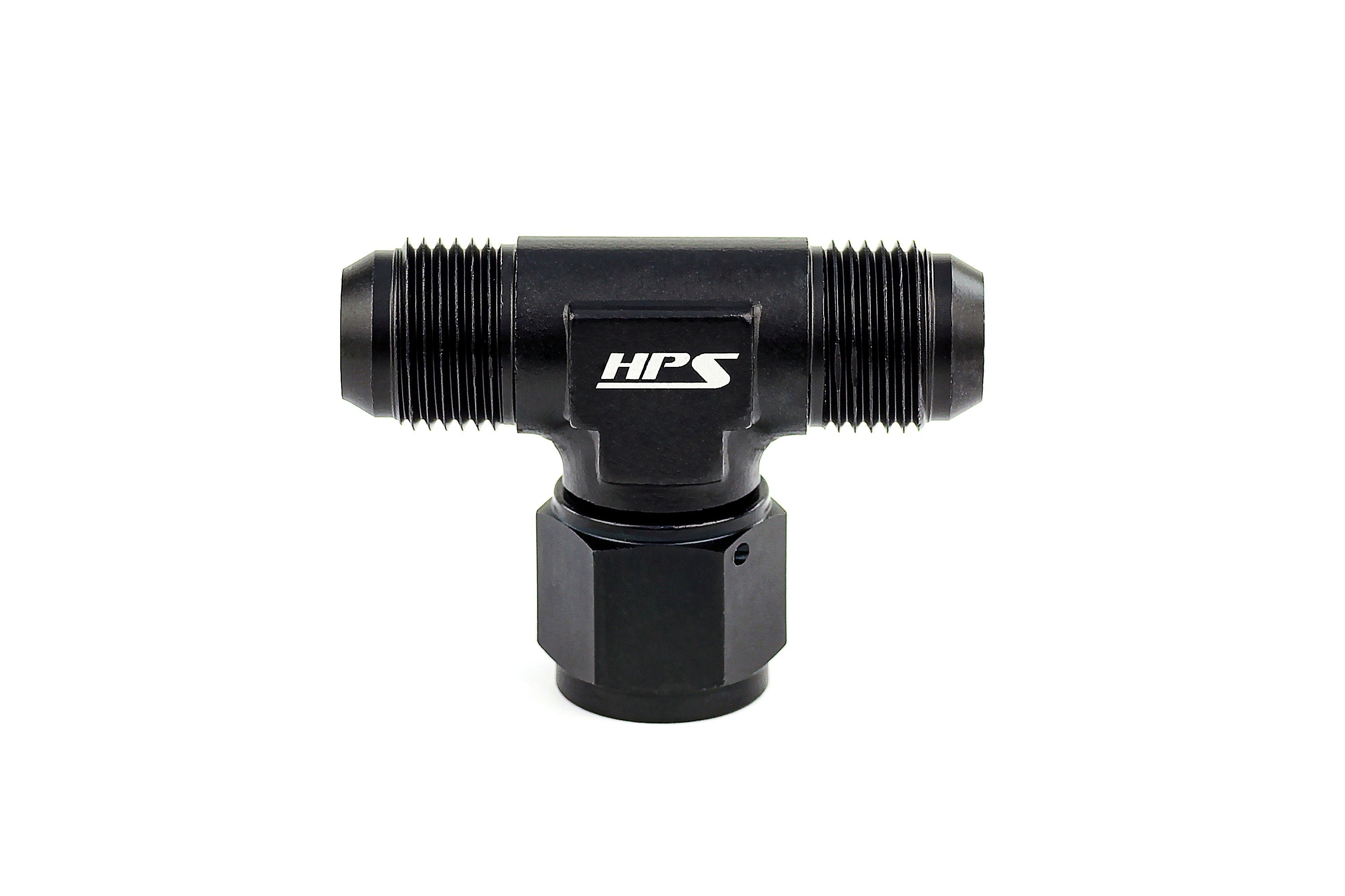 HPS Performance AN Male Tee with AN Female Swivel on Side Fitting Adapter, Aluminum, Black