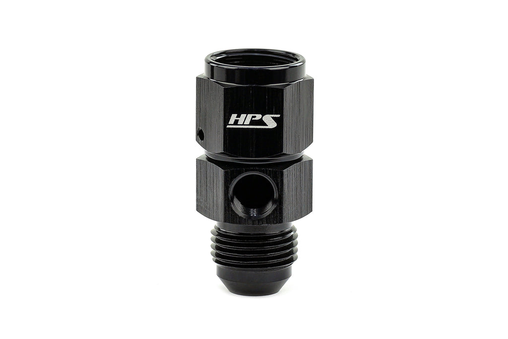 HPS Performance AN Male to Female Fuel Pressure Gauge Adapter with 1/8" NPT Female Port, Aluminum, Black