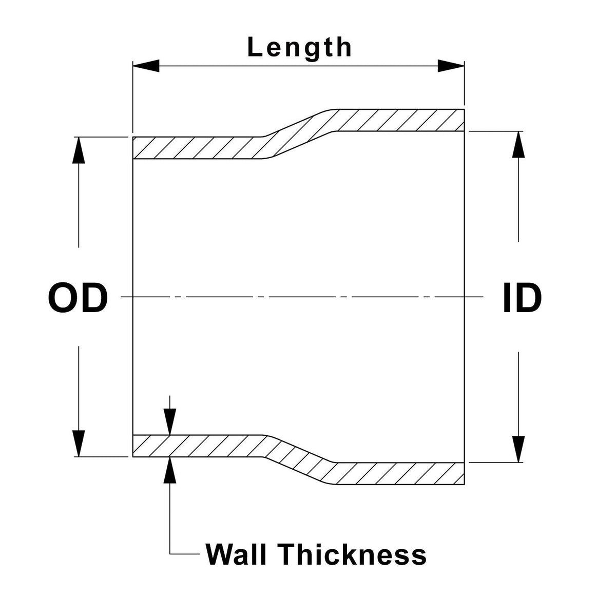 HPS 2" OD to 2" ID, 6061 Aluminum Slip Fit Transition Reducer Tube Joiner, 4" Long