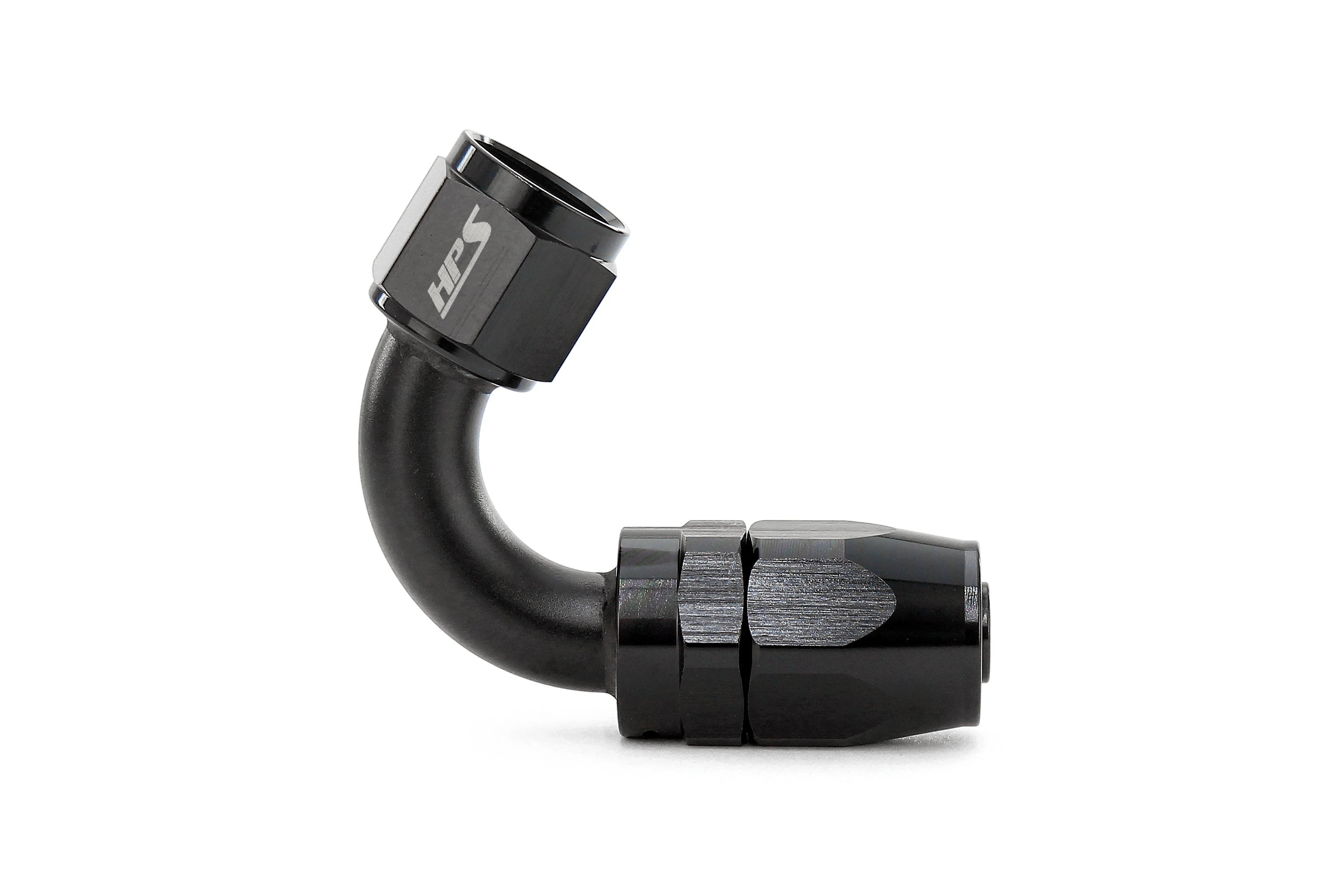 HPS Performance Compression Double Swivel Hose End to AN Female, Aluminum, Black