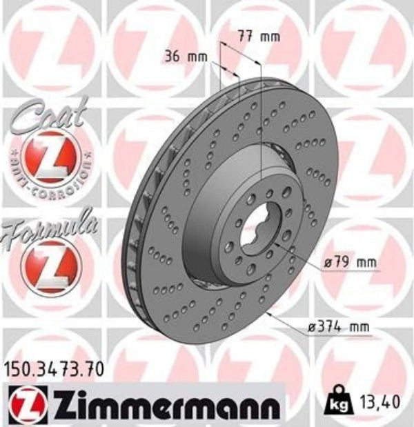 BMW E60 M5 Front Brake Rotor By Zimmermann 34112282805 or 34112282806