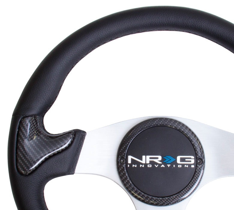 NRG 350mm carbon fiber steering wheel Silver Frame With Black Stitching - Universal