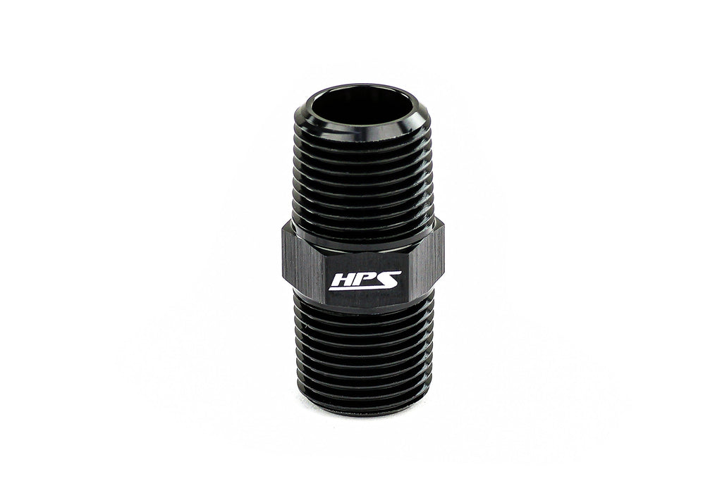 HPS Performance Straight NPT Male To NPT Male Union Coupler Adapter, Aluminum, Black