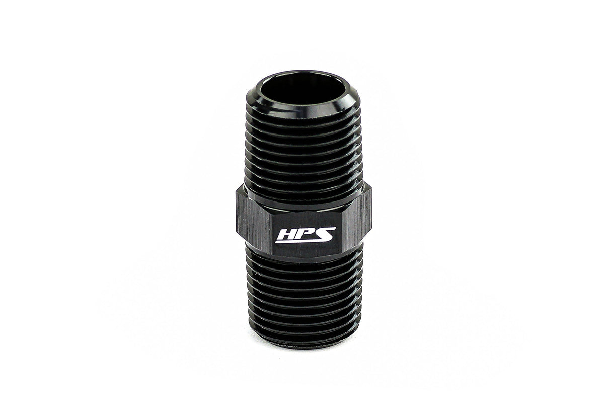 HPS Performance Straight NPT Male To NPT Male Union Coupler Adapter, Aluminum, Black