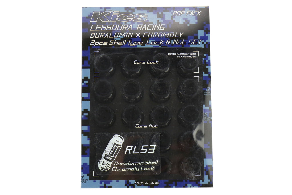 Project Kics Leggdura Racing Shell Type Lug Nut Set 53mm Open-End Look 12X1.25 Black - Universal