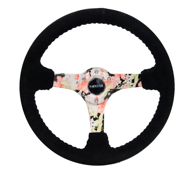 NRG Reinforced Steering Wheel 350mm Suede 3in Deep Floral - Universal