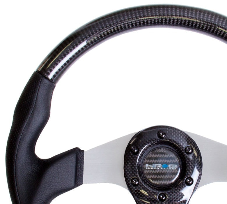 NRG 350mm Carbon Fiber Steering wheel Silver Oval Shape - Universal