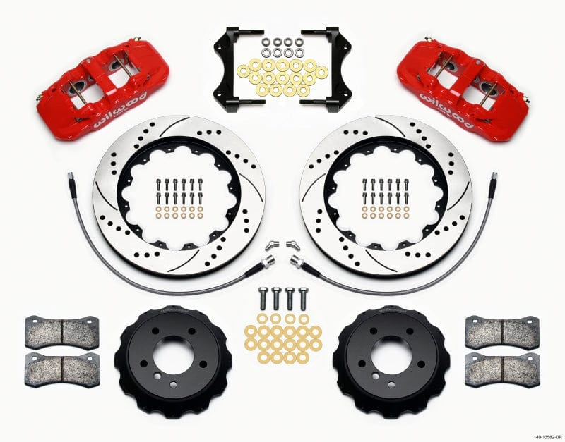 Wilwood AERO6 Front Hat Kit 14.00 Drilled Red 2007-2011 BMW E90 Series w/Lines