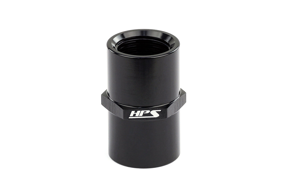 HPS Performance Straight NPT Female To NPT Female Coupler Adapter, Aluminum, Black