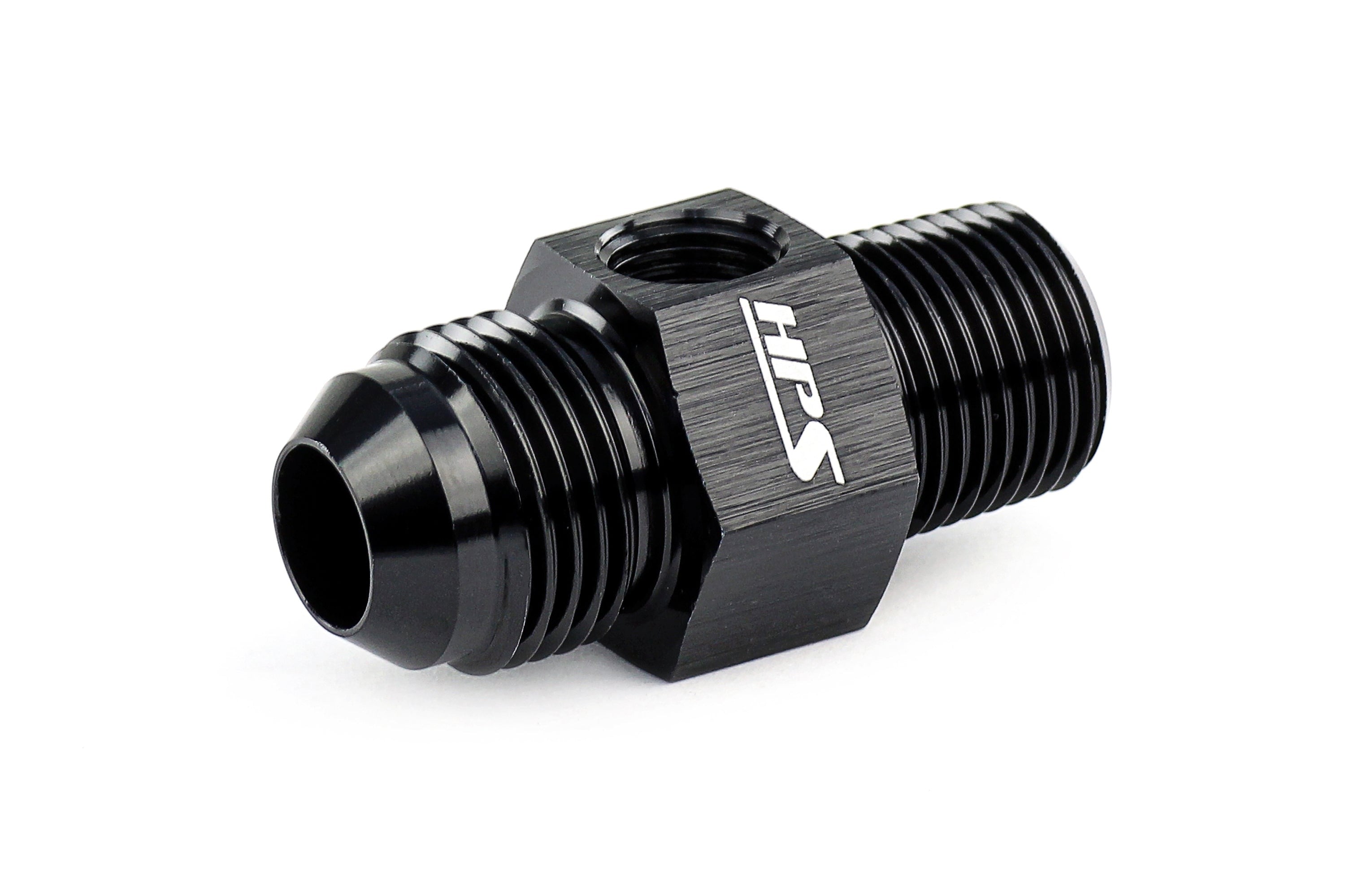 HPS Performance AN Male to NPT Male Adapter with 1/8" NPT Female Port, Aluminum, Black