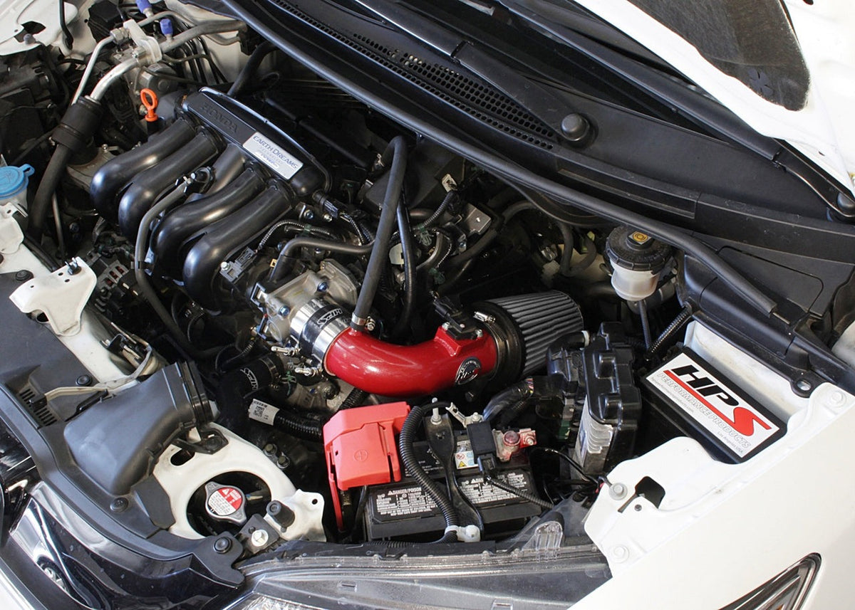 HPS Performance Shortram Air Intake Kit 2015-2018 Honda Fit 1.5L, Includes Heat Shield, Red