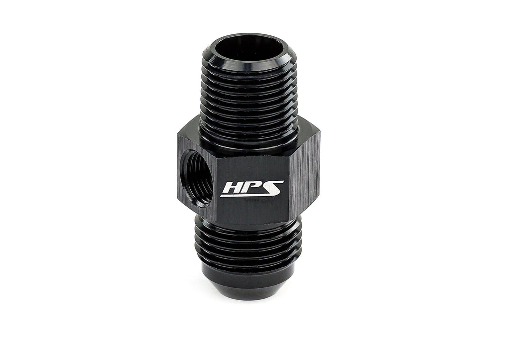 HPS Performance AN Male to NPT Male Adapter with 1/8" NPT Female Port, Aluminum, Black