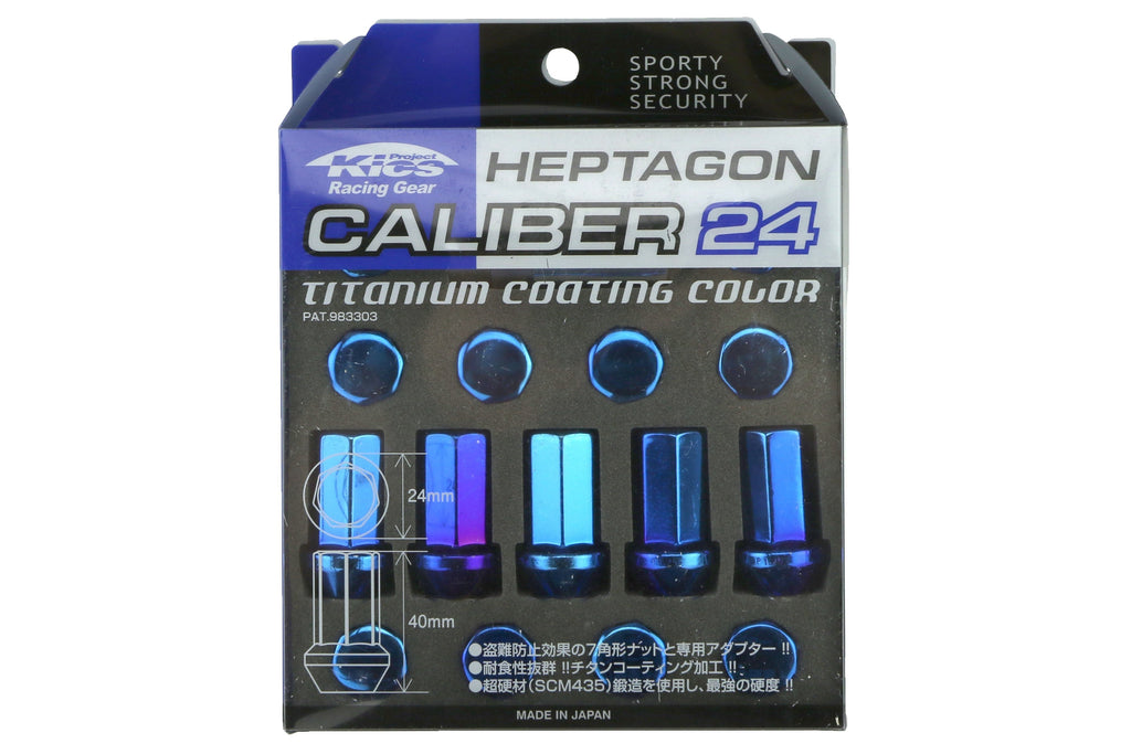 Project Kics Project Heptagon Caliber 24 Blue Titanium Closed Ended Lug Nuts 12X1.25 - Universal