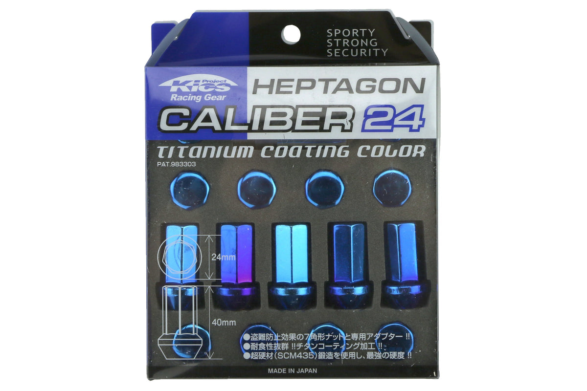 Project Kics Project Heptagon Caliber 24 Blue Titanium Closed Ended Lug Nuts 12X1.25 - Universal
