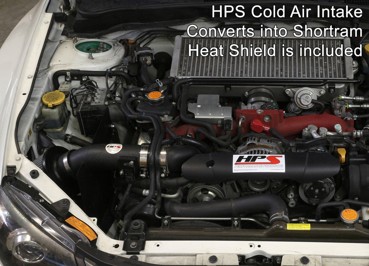 HPS Performance Cold Air Intake Kit 2008-2014 Subaru WRX STI 2.5L Turbo, Converts to Shortram, Black