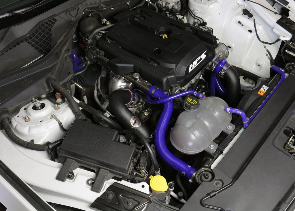 HPS Intercooler Hot Charge Pipe and Cold Side with Blue Hoses 15-17 Ford Mustang Ecoboost 2.3L Turbo, Black