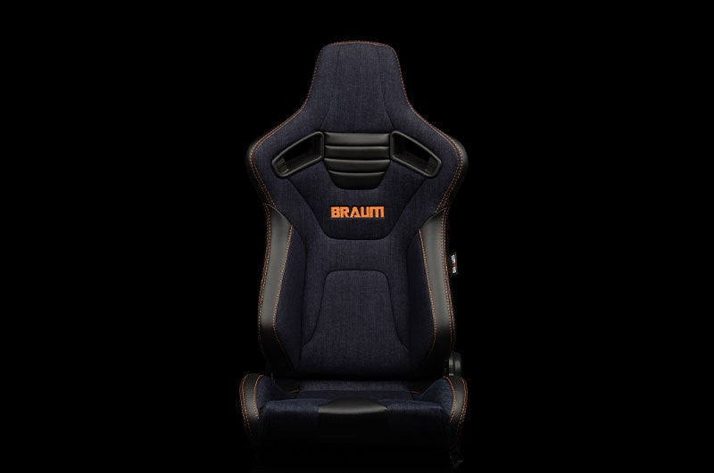 Braum Elite-X Series Sport Seats - Black PU / Navy Denim / Orange Stitching Pair - Universal