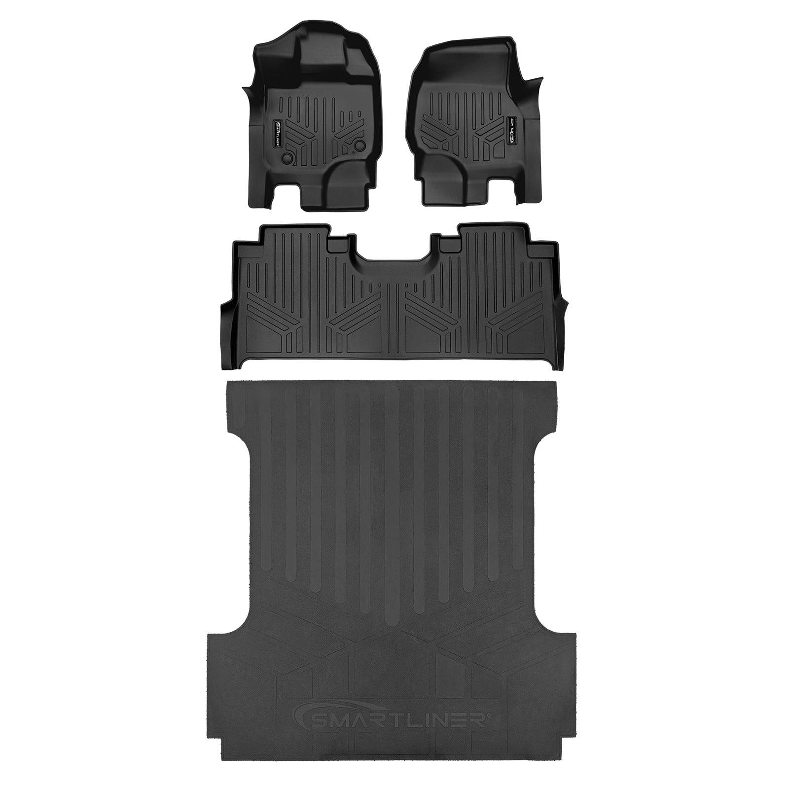 SmartCoverageTM Floor Liners For 2015-2026 Ford F-150 (1st Row Bucket) & OEM 2nd Row Under Seat Storage (Vinyl)