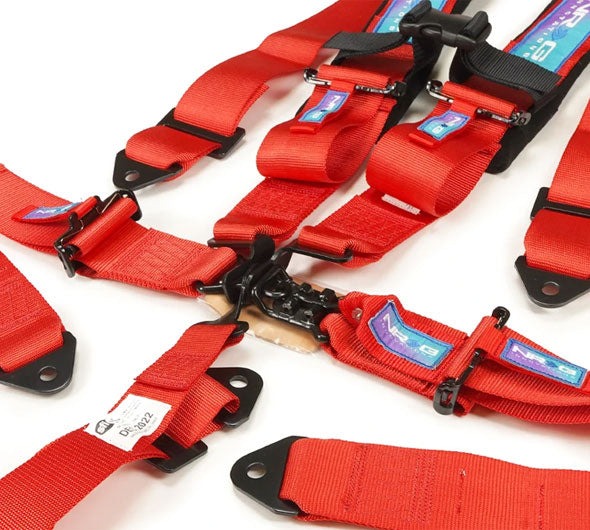 NRG Innovations SFI 16.1 5pt 3 inch Seat Belt Harness with pads / Latch Link - Red 12/22