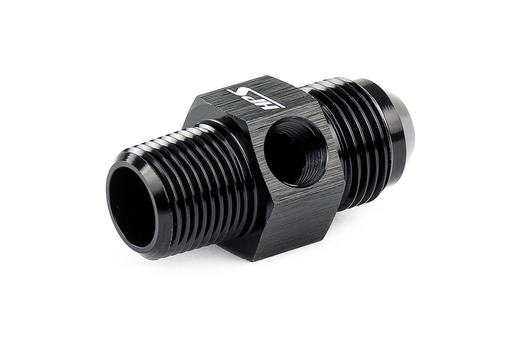 HPS Performance AN Male to NPT Male Adapter with 1/8" NPT Female Port, Aluminum, Black