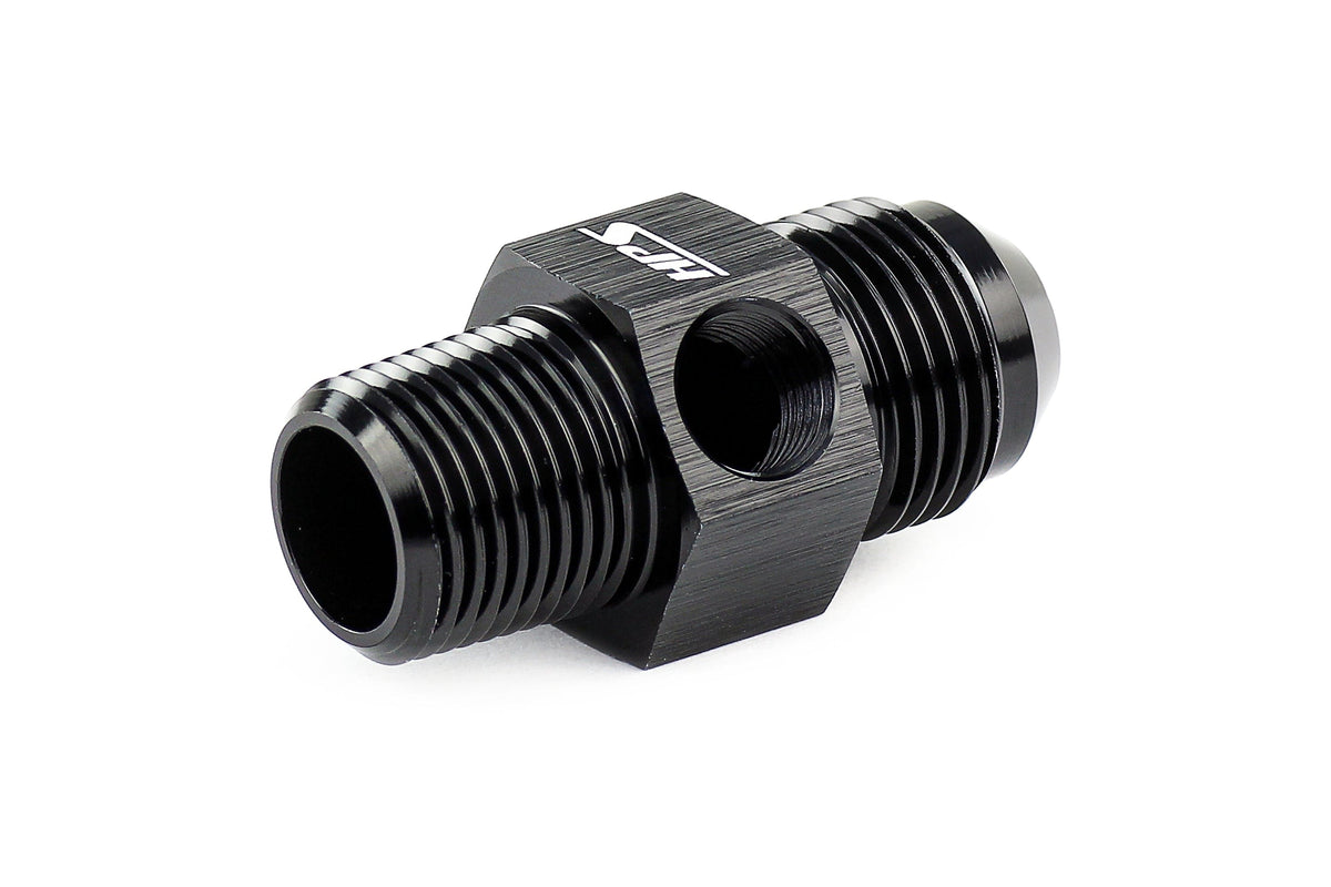 HPS Performance AN Male to NPT Male Adapter with 1/8" NPT Female Port, Aluminum, Black