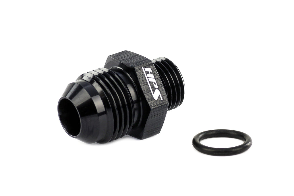 HPS Performance AN Male To O-ring Boss (ORB) Port Thread Male Adapter, Aluminum, Black
