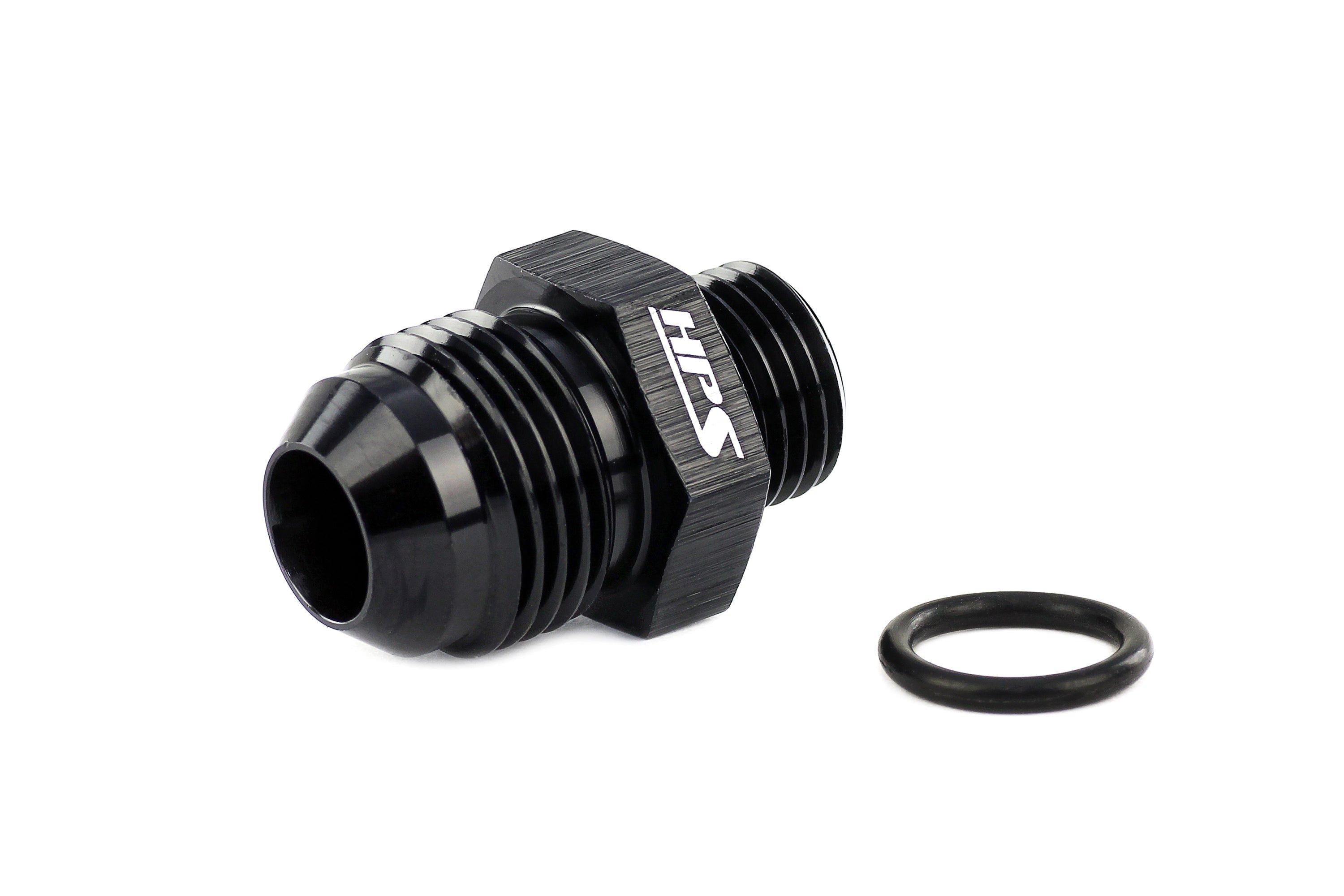 HPS Performance AN Male To O-ring Boss (ORB) Port Thread Male Adapter, Aluminum, Black