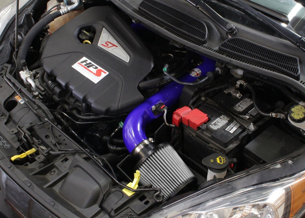 HPS Performance Shortram Air Intake Kit 2014-2015 Ford Fiesta ST 1.6L Turbo, Includes Heat Shield, Blue