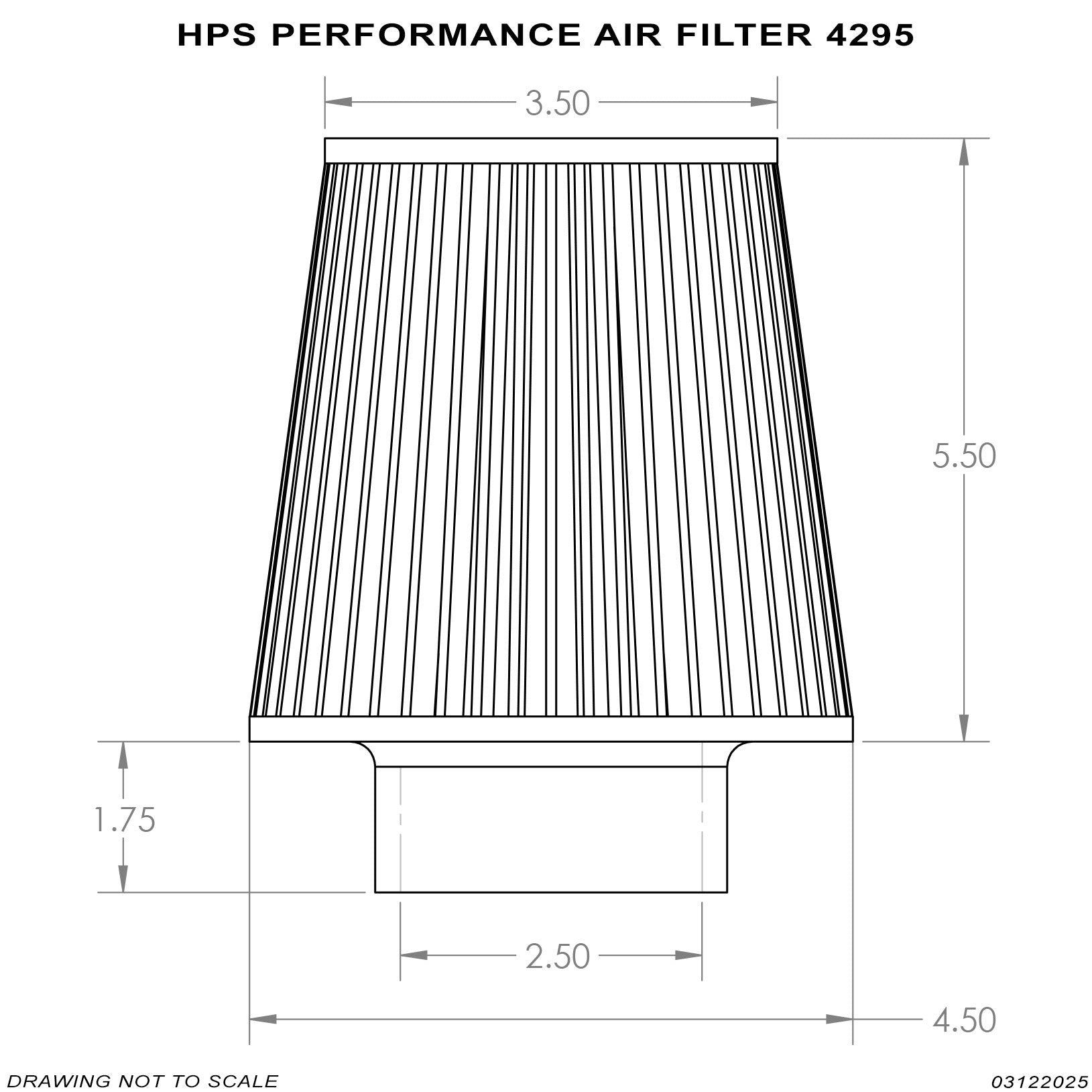 HPS Performance 2.5" Air Filter, 7.25" Length, 4.5" Base, 3.5" Top, HPS-4295