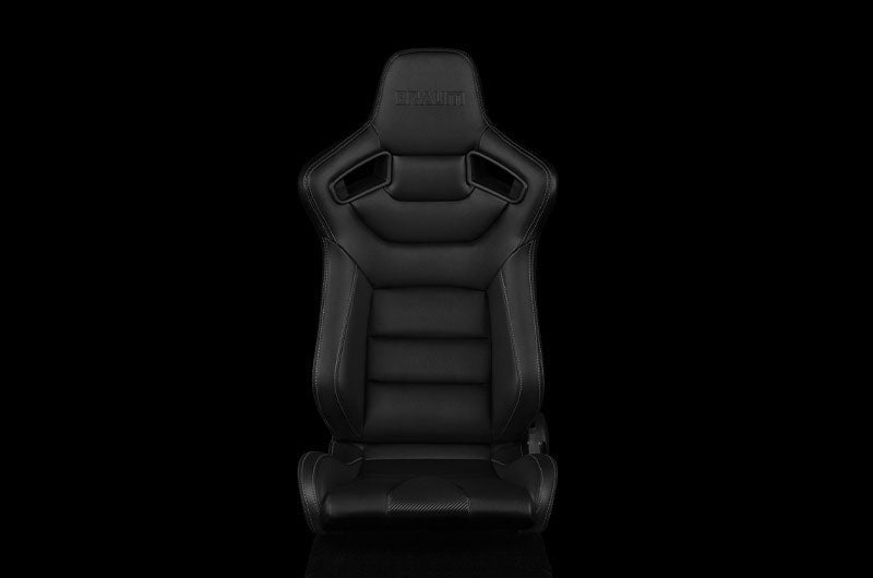 Braum Elite Series Sport Seats - Black Leatherette (White Stitching) Pair - Universal