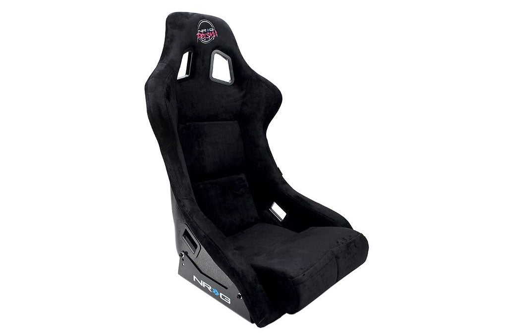 NRG Innovations FRP Bucket Seat PRISMA Edition with pearlized back. All Black alcantara vegan material. (Large) - Universal