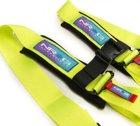 NRG Innovations SFI 16.1 5pt 3 inch Seat Belt Harness with pads / Latch Link - Neon Green 12/22