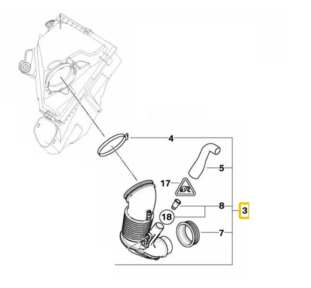 BMW E9X 335d Intake Boot - From Air Mass Sensor OEM 13717808156 (Filtered Air Pipe)