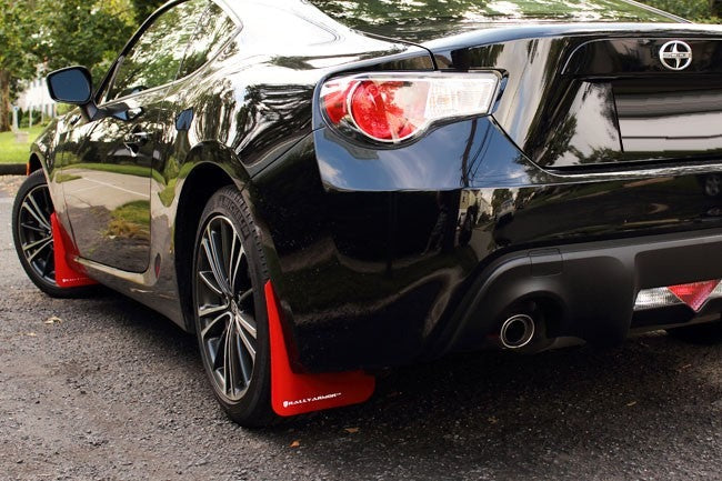 Rally Armor UR Mudflaps Red Urethane White Logo - 2013-2021 Scion FR-S / Subaru BRZ / Toyota 86