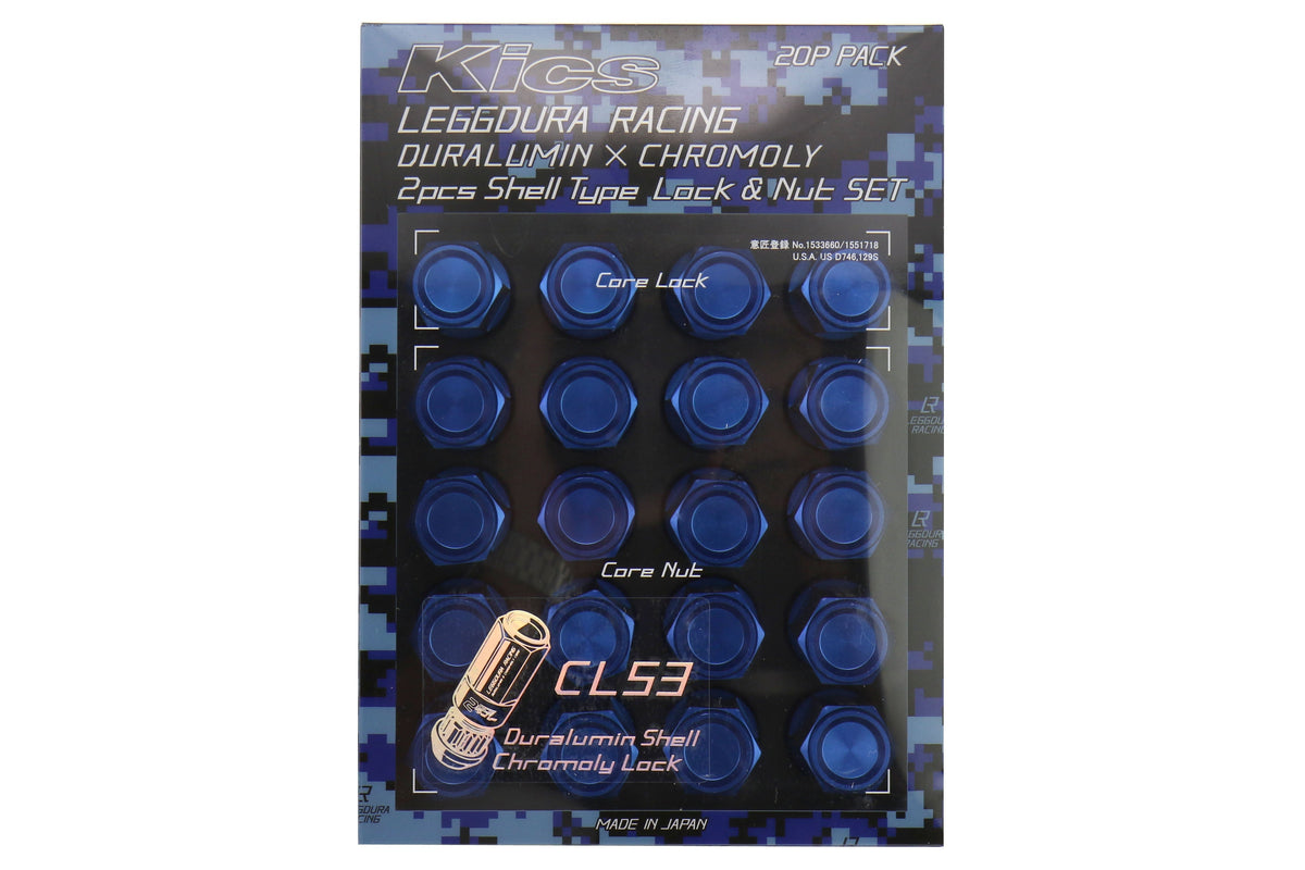 Project Kics Leggdura Racing Shell Type Lug Nut Set 53mm Closed-End Look 12X1.25 Blue - Universal