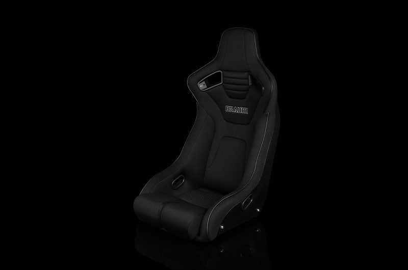 Braum Elite-R Series Fixed Back Bucket Seat - Black Polo Cloth (Black Stitching / Black Piping) Each - Universal