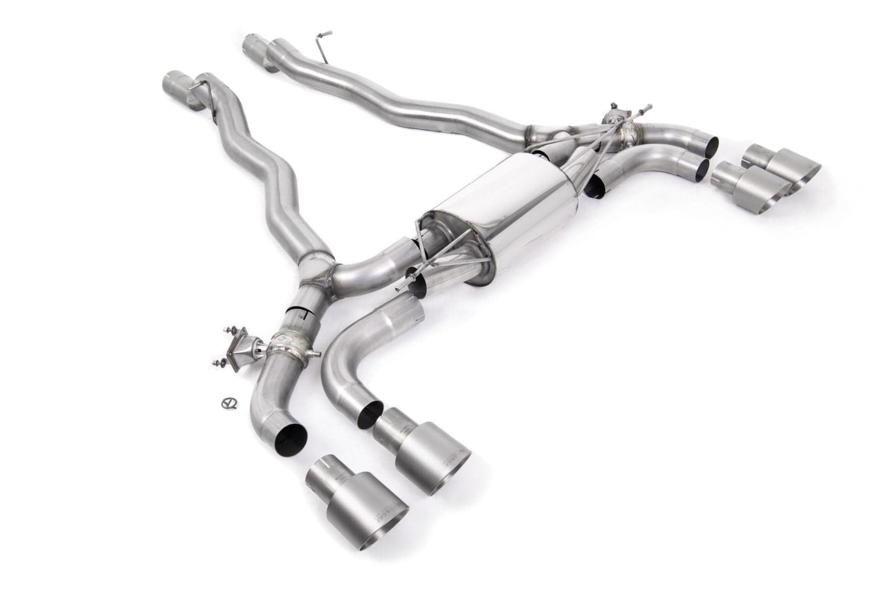 MILLTEK F90 M5 OPF/GPF BACK SYSTEM WITH BRUSHED TITANIUM GT-100 TRIMS - ECE APPROVED