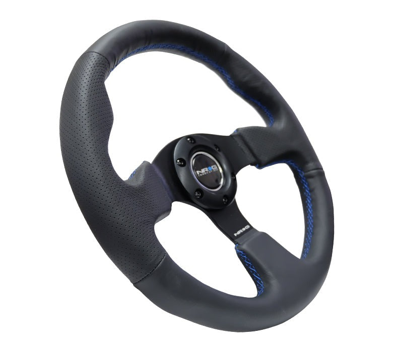 NRG Reinforced Steering Wheel 320mm Black w/ Blue Stitch - Universal